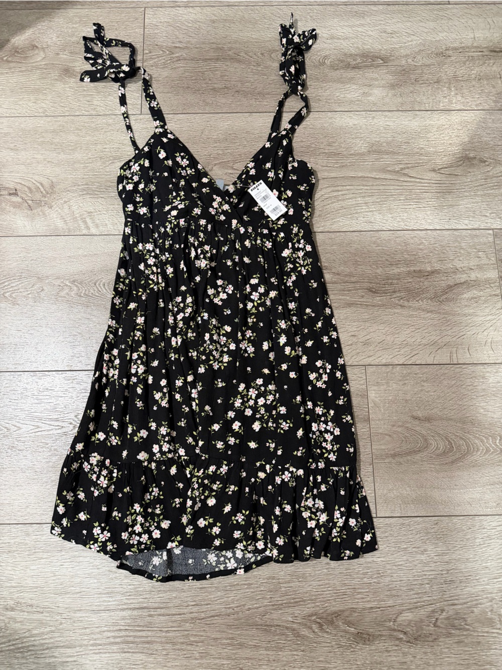 Sky and Sparrow Black Floral Tie-Shoulder Camisole with Pink and Cream Blossoms